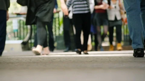 Anonymous commuters crowd walking slow motion. Stock Footage 110523781