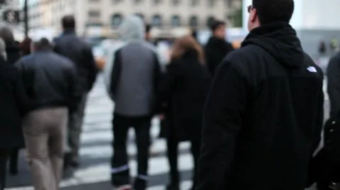 Anonymous Crowd crossing street new york city NY NYC pedestrian people Stock Footage