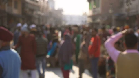 Anonymous Crowd of Indian People in Busy City Market Scene Stock Footage 129587258
