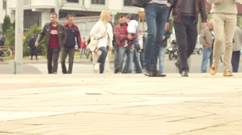Anonymous crowd next to road Stock Footage 63505155