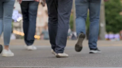 Anonymous crowd people abstract crowd walking blurred crowd feet view. Low angle Stock Footage 172416504