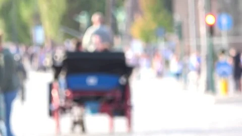 Anonymous crowd of people walking and horse carriage, tourists in Rome, Italy Stock Footage 80427753