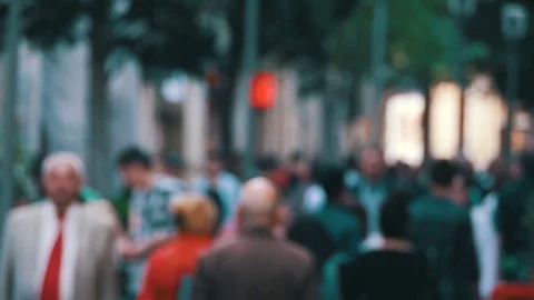 Anonymous Crowd of People Walking on City Street in Blur. Slow Motion Stock Footage