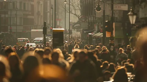 Anonymous Crowd Of People Walking On a London Street Slow Motion Stock Footage