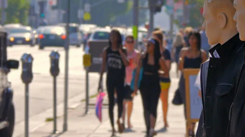 Anonymous crowd of people walking on Melrose Avenue in Los Angeles, California. Stock Footage