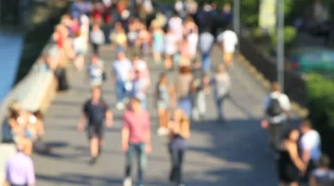 Anonymous crowd of People walking on Riverfront Stock Footage 8914401