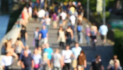 Anonymous crowd of People walking on Riverfront Stock Footage 11036892