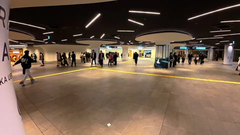 Anonymous crowd of people walking through subway station hall in Osaka, Japan Stock Footage 336099624