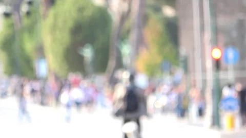 Anonymous crowd of people walking, tourists in Rome, Italy. Intentionally blu Stock Footage 80427737