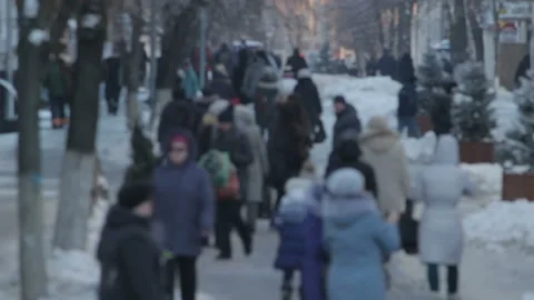 Anonymous crowd of people walking Zhytomyr street Stock Footage 157101892