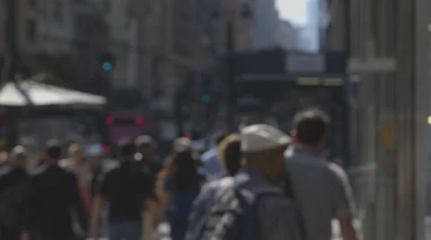 An anonymous crowd walking down a crowded sidewalk in New York City, NY Stock Footage 43798236