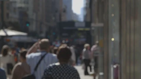 An anonymous crowd walking down a crowded sidewalk in New York City, NY Stock Footage 43798807