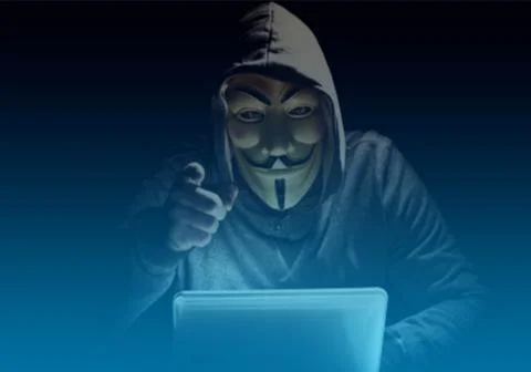 Anonymous, cyber attack threat, hacker attack Stock Photos