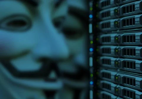 Anonymous, cyber attack threat, hacker attack Stock Photos