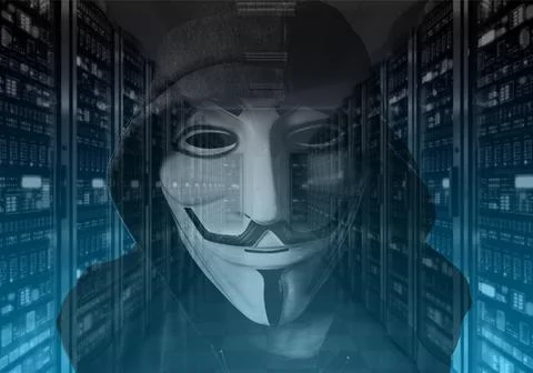 Anonymous, cyber attack threat, hacker attack Stock Photos