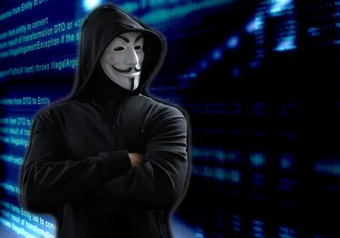 Anonymous, cyber attack threat, hacker attack Stock Photos