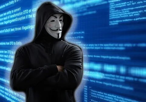 Anonymous, cyber attack threat, hacker attack Stock Photos