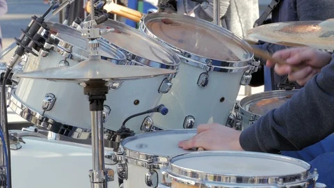 Anonymous Drummer Drumming on Stage Stock Footage 86137347