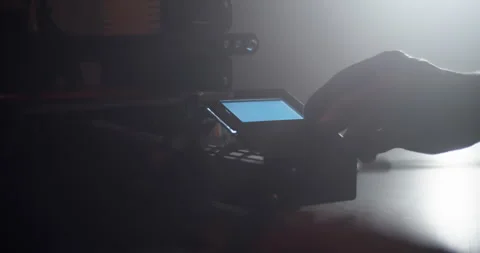 Anonymous engineer using display of 3D printer Stock Footage 259389151