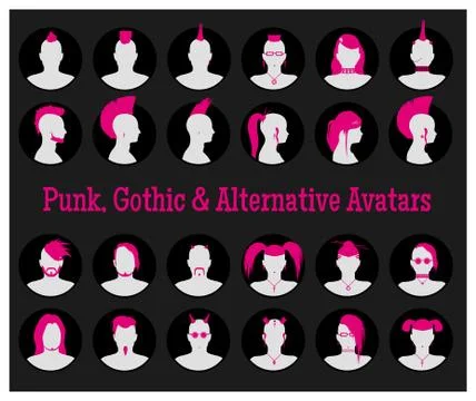 Anonymous Goth, Punk and Alternative Avatars Illustrazione stock