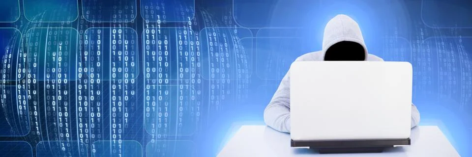 Anonymous hacker with computer code binary interface 写真素材