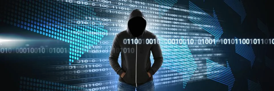 Anonymous hacker with computer code binary interface 写真素材