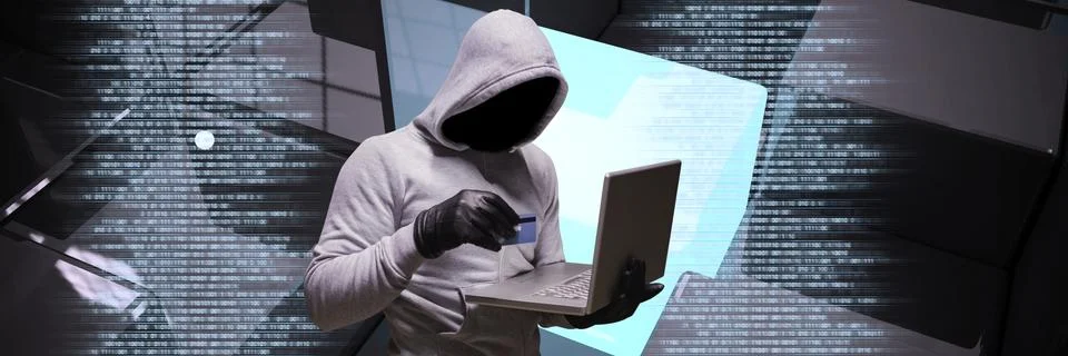 Anonymous hacker with computer code binary interface Stock Photos