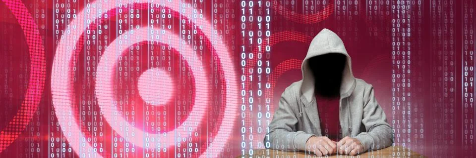 Anonymous hacker with computer code binary interface Stock Photos