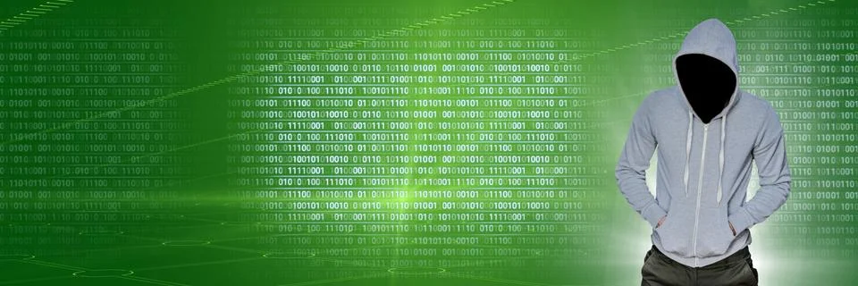 Anonymous hacker with computer code binary interface 스톡 사진