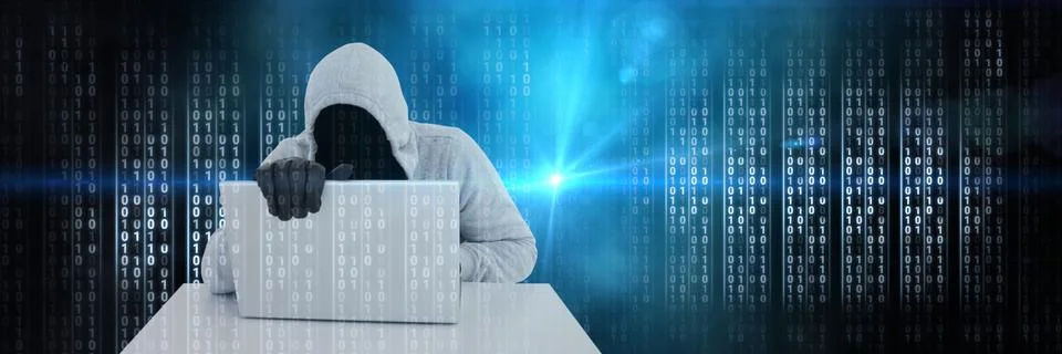Anonymous hacker with computer code binary interface 写真素材