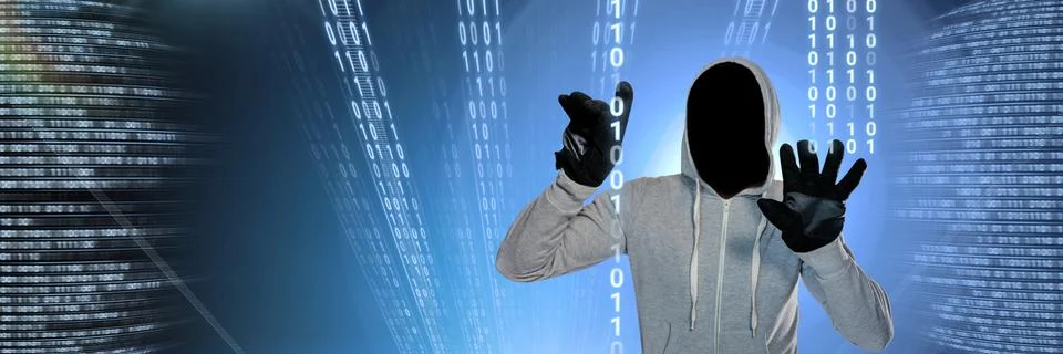 Anonymous hacker with computer code binary interface 스톡 사진