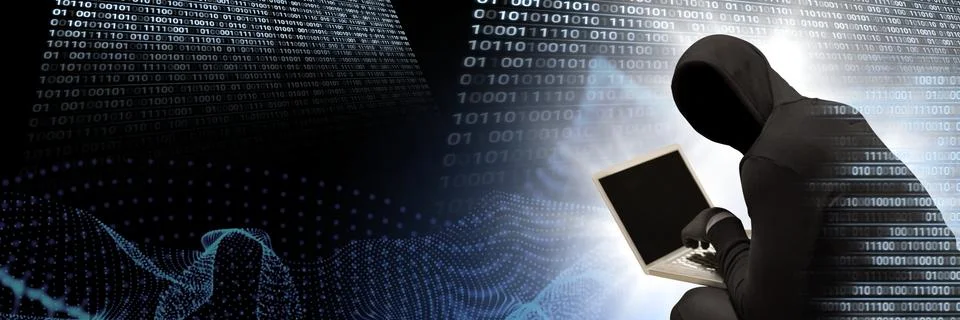 Anonymous hacker with computer code binary interface 写真素材