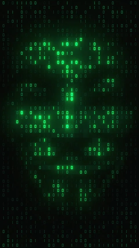 Anonymous hacker in hoody of one and zero digits abstract background Stock Footage 344919863