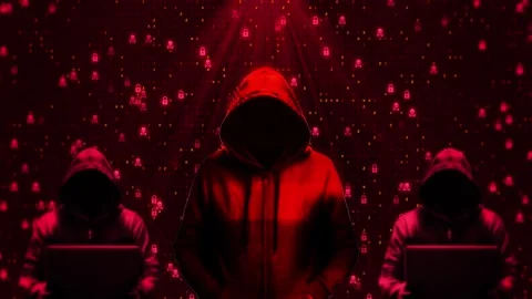 Anonymous hacker at the laptop computer Internet security. Cyber attack business Stock Footage 292906918