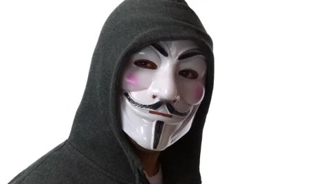Anonymous hacker with mask talking to camera 4k Stock Footage 63169540