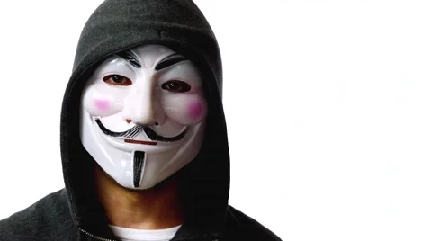 Anonymous hacker with mask talking to camera 4k Stock Footage 63169679