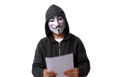 Anonymous hacker with mask talking to camera 4k Stock Footage 63169814