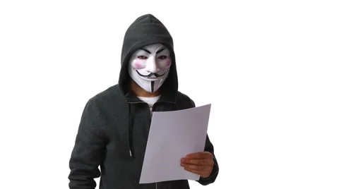 Anonymous hacker with mask talking to camera 4k Stock Footage 63169866
