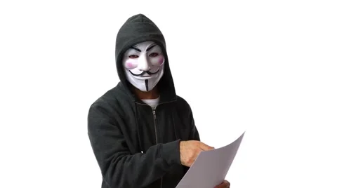 Anonymous hacker with mask talking to camera 4k Stock Footage 63169890