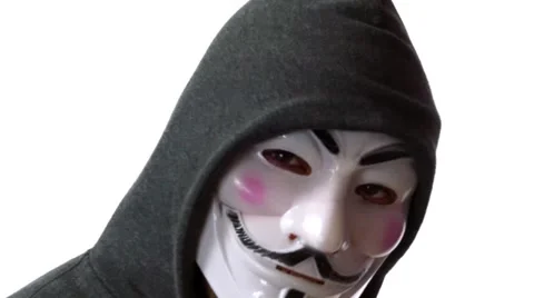 Anonymous hacker with mask talking to camera 4k Stock Footage 63169987