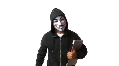 Anonymous hacker with mask talking to camera 4k Stock Footage 63170010
