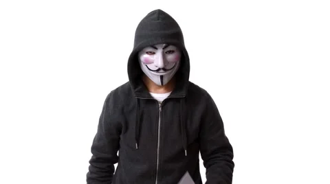 Anonymous hacker with mask talking to camera 4k Stock Footage 63170065