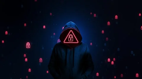 Anonymous Hacker Neon Lock Warning Cyber Security Threat digital lock cyber thre Stock Footage 341903738