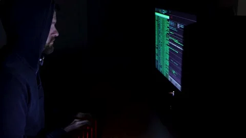 Anonymous hacker programming code at computer, binary code, blockchain, identity Stock Footage 153493920