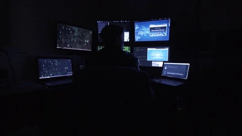 Anonymous Hacker Push In Slider Shot Criminal Geek Stock-Footage 72875900