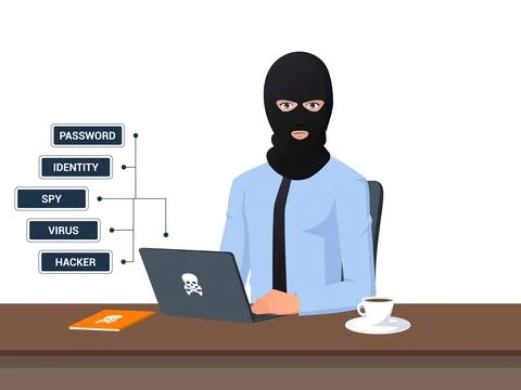 Anonymous Hacker Spy and Data Theft Concept Premium Vector Illustrazione stock