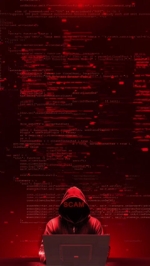 Anonymous hacker using computer red glitch code background cyber attack, data br Stock Footage 341902342