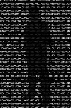 Anonymous hacker without face and black binary code background Illustrazione stock