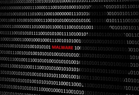 Anonymous hacker without face and malware binary code background Stock Illustration