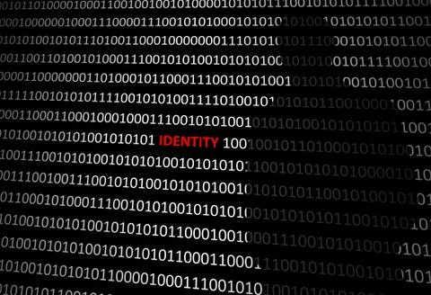 Anonymous hacker without face hacked identity - binary code background Stock Illustration